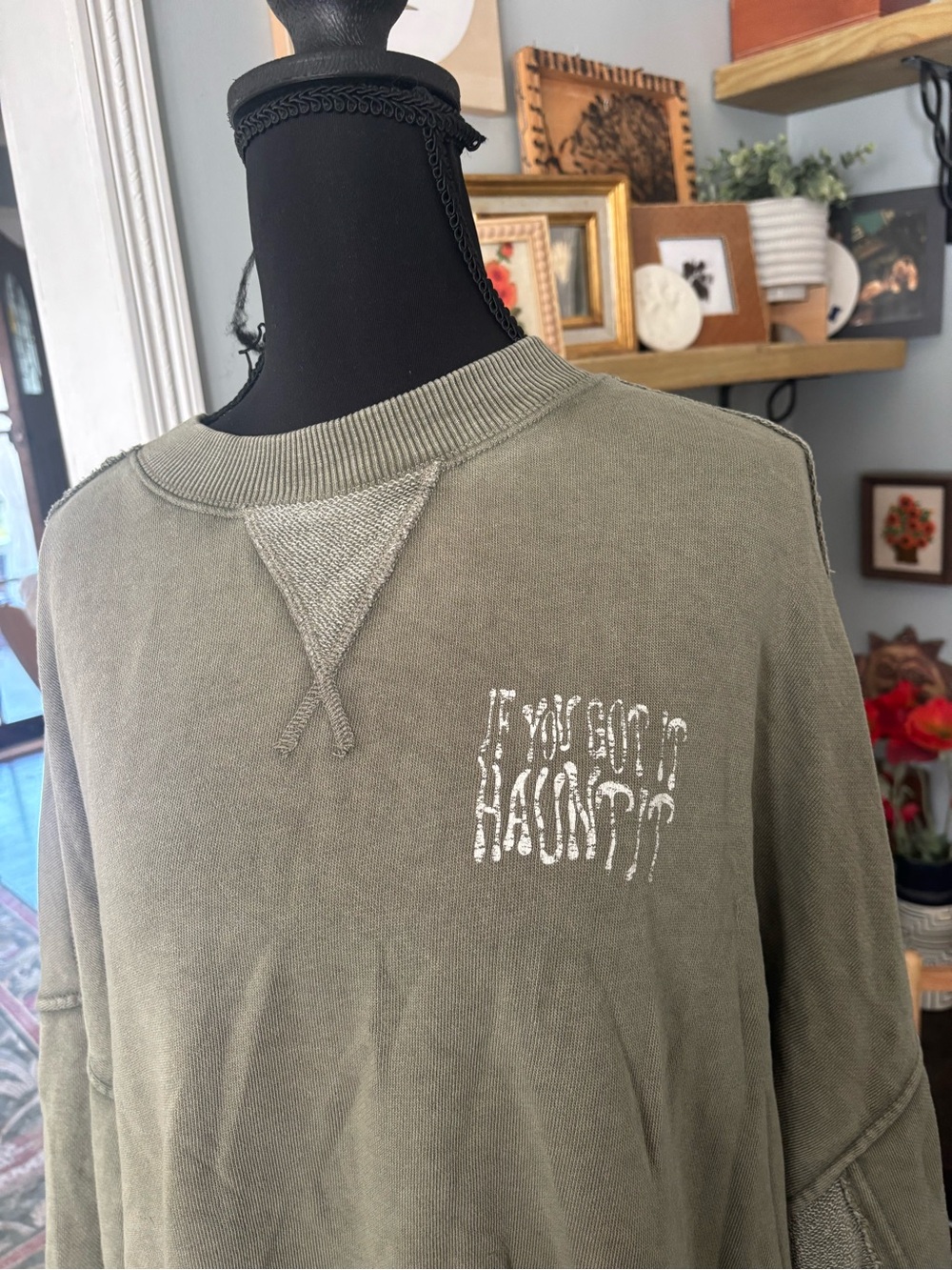 Aerie Halloween big chill crew sweatshirt oversized "If you got it haunt it" L - Picture 4 of 8